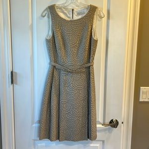 Trina Turk champagne color jacquard belted waist dress